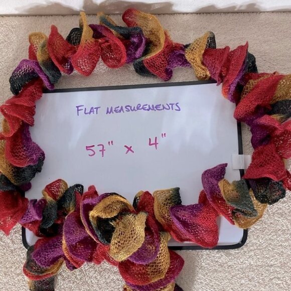 5/$25 Vintage Y2K Multicolour Ruffle Knit Skinny Fashion Scarf - Picture 2 of 7